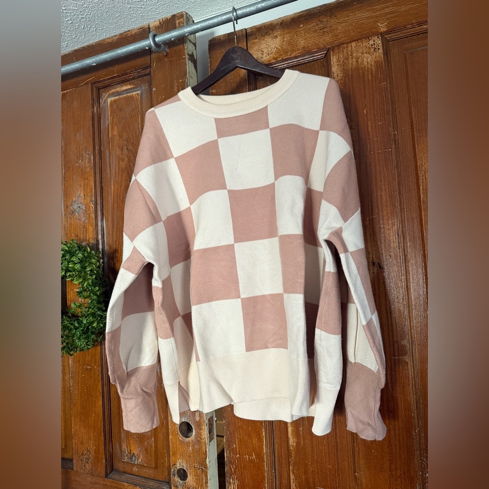 Checkered Tan and Cream Sweater